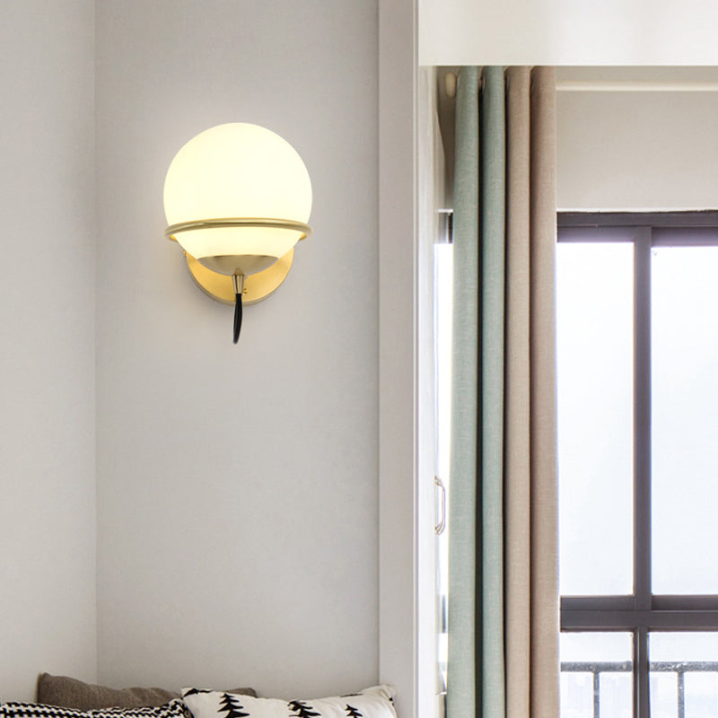 Avtoit | Single Wall Mounted Spherical Wall Light Contemporary Matte White Glass Brass Wall Light Fixture