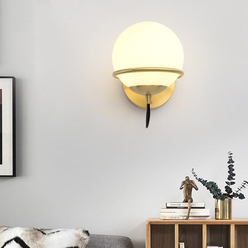Avtoit | Single Wall Mounted Spherical Wall Light Contemporary Matte White Glass Brass Wall Light Fixture