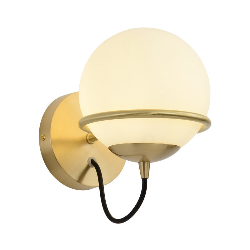 Avtoit | Single Wall Mounted Spherical Wall Light Contemporary Matte White Glass Brass Wall Light Fixture