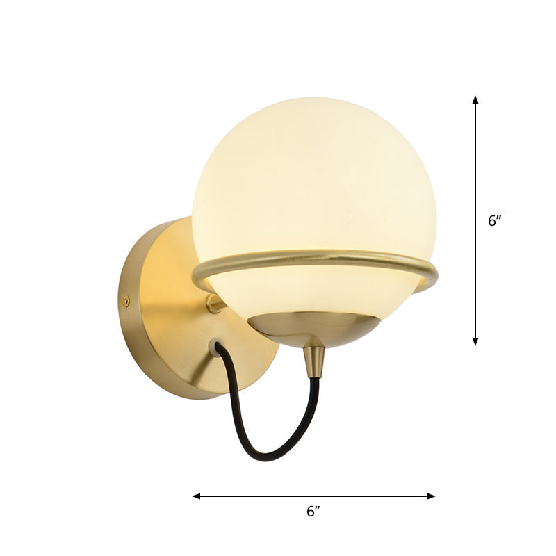 Avtoit | Single Wall Mounted Spherical Wall Light Contemporary Matte White Glass Brass Wall Light Fixture