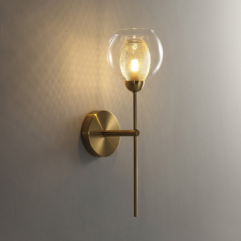 Avtoit | Dual Cup Form Wall Mounted Lamp Modernist Simple Clear Glass and Metallic Wall Sconce in Black/Gold