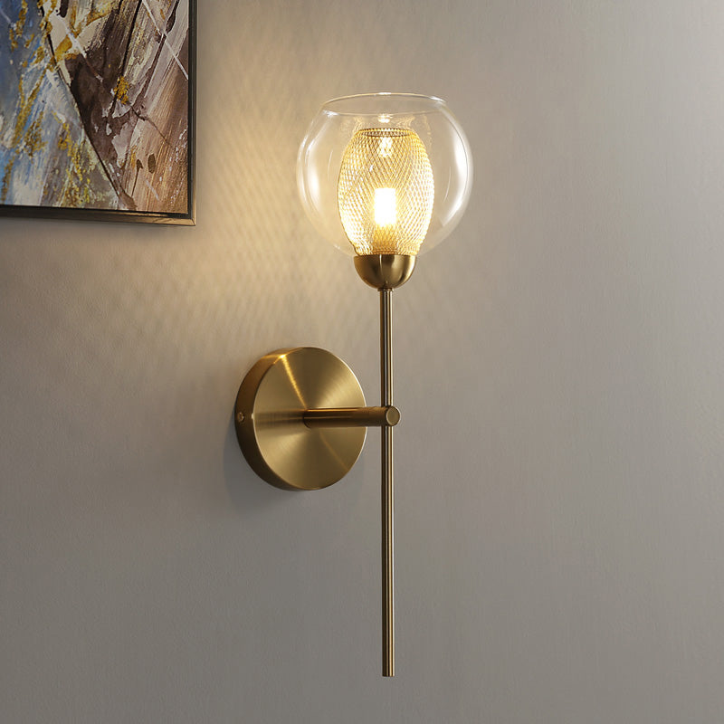 Avtoit | Dual Cup Form Wall Mounted Lamp Modernist Simple Clear Glass and Metallic Wall Sconce in Black/Gold
