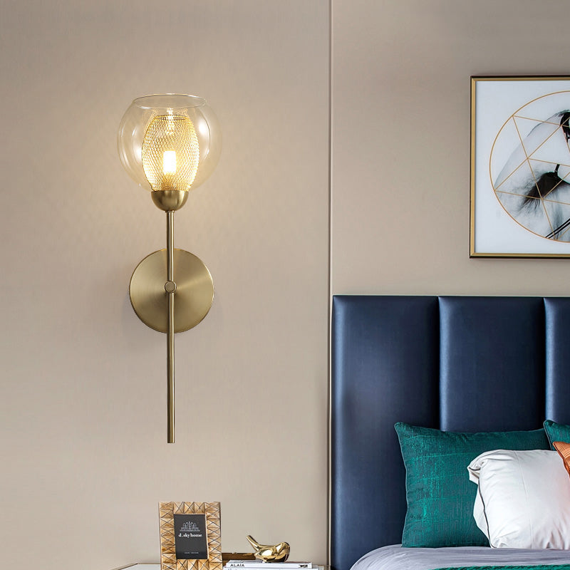 Avtoit | Dual Cup Form Wall Mounted Lamp Modernist Simple Clear Glass and Metallic Wall Sconce in Black/Gold