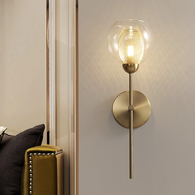 Avtoit | Dual Cup Form Wall Mounted Lamp Modernist Simple Clear Glass and Metallic Wall Sconce in Black/Gold