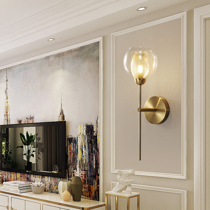 Avtoit | Dual Cup Form Wall Mounted Lamp Modernist Simple Clear Glass and Metallic Wall Sconce in Black/Gold