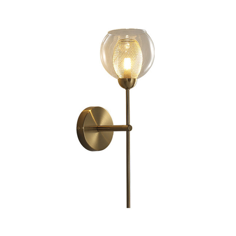 Avtoit | Dual Cup Form Wall Mounted Lamp Modernist Simple Clear Glass and Metallic Wall Sconce in Black/Gold