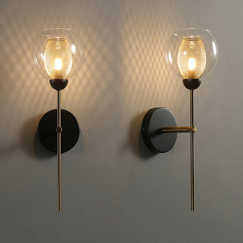 Avtoit | Dual Cup Form Wall Mounted Lamp Modernist Simple Clear Glass and Metallic Wall Sconce in Black/Gold