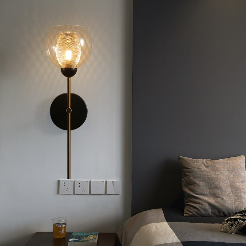 Avtoit | Dual Cup Form Wall Mounted Lamp Modernist Simple Clear Glass and Metallic Wall Sconce in Black/Gold