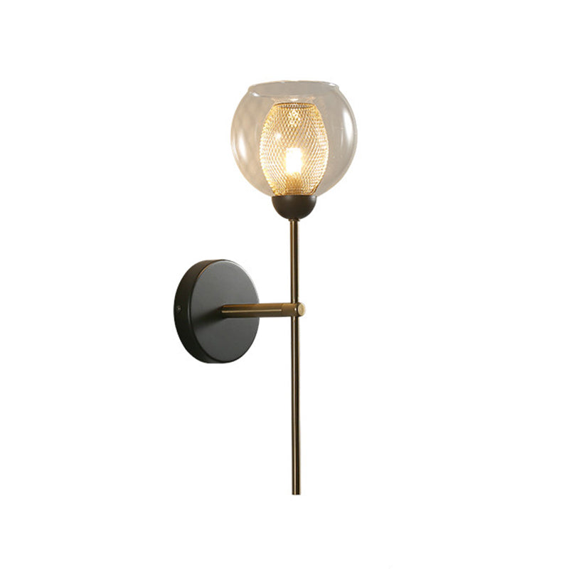 Avtoit | Dual Cup Form Wall Mounted Lamp Modernist Simple Clear Glass and Metallic Wall Sconce in Black/Gold