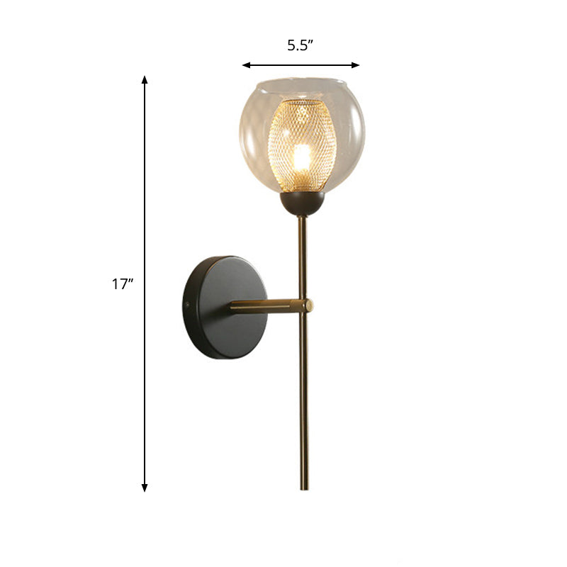 Avtoit | Dual Cup Form Wall Mounted Lamp Modernist Simple Clear Glass and Metallic Wall Sconce in Black/Gold