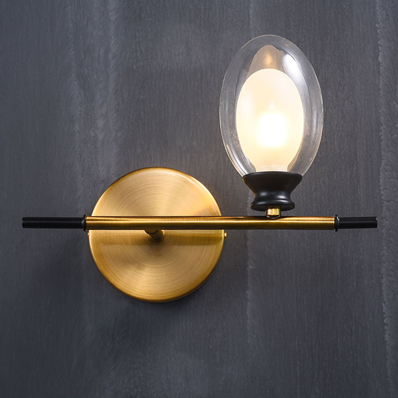 Avtoit | Clear/Amber Glass Egg Shape Wall Light Minimalist 1 Light Brass Wall Lamp with Horizontal Arm