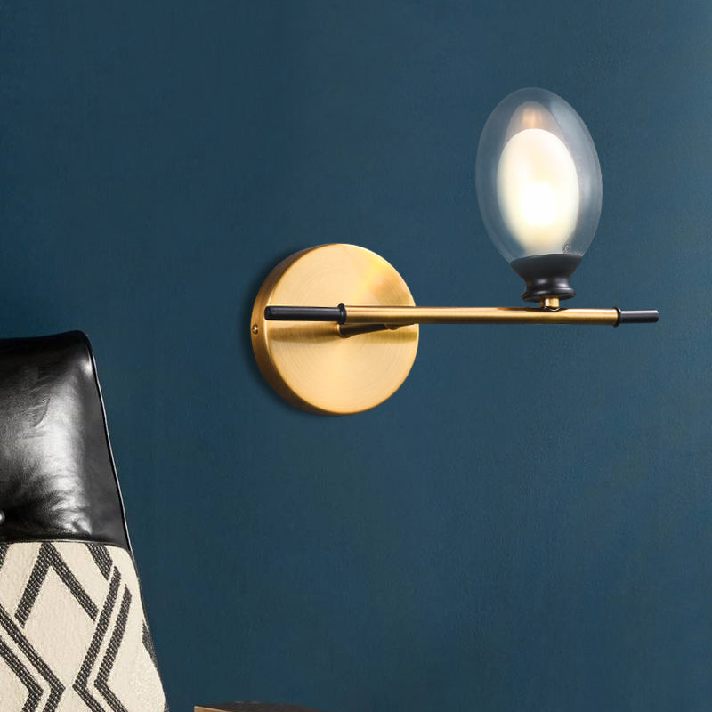 Avtoit | Clear/Amber Glass Egg Shape Wall Light Minimalist 1 Light Brass Wall Lamp with Horizontal Arm