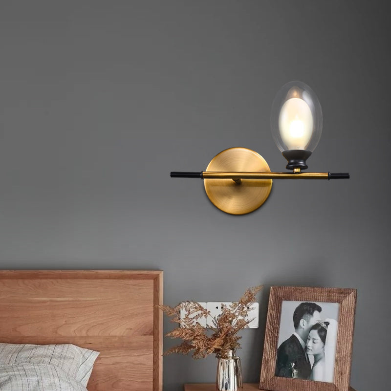 Avtoit | Clear/Amber Glass Egg Shape Wall Light Minimalist 1 Light Brass Wall Lamp with Horizontal Arm