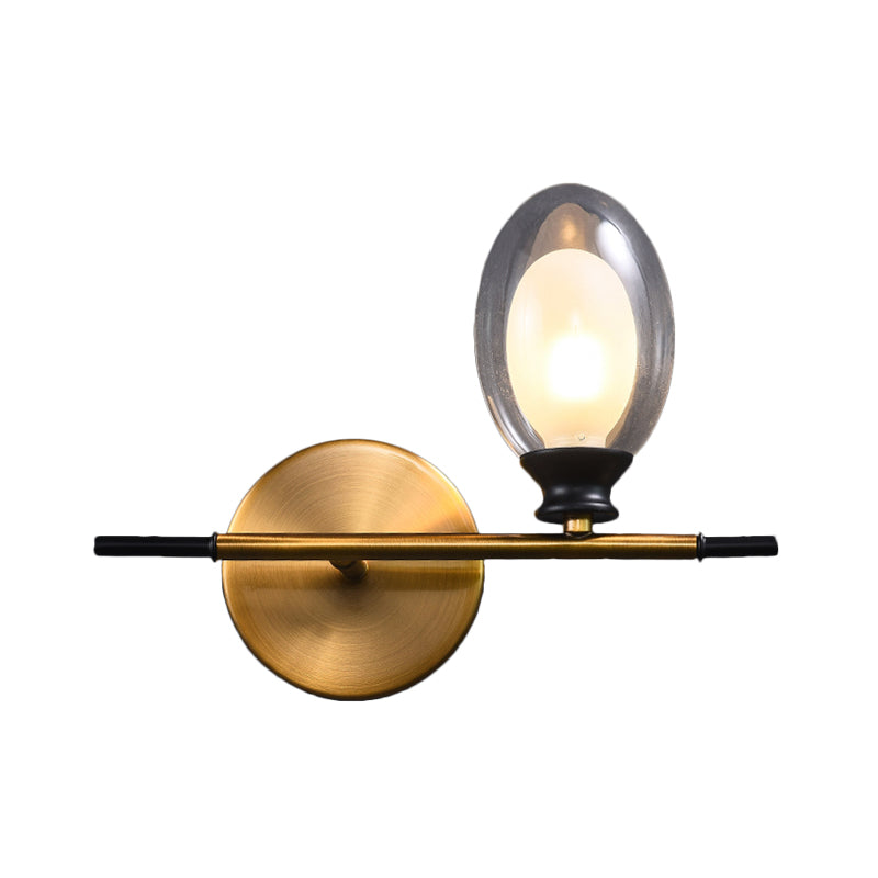 Avtoit | Clear/Amber Glass Egg Shape Wall Light Minimalist 1 Light Brass Wall Lamp with Horizontal Arm