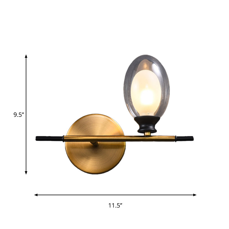Avtoit | Clear/Amber Glass Egg Shape Wall Light Minimalist 1 Light Brass Wall Lamp with Horizontal Arm