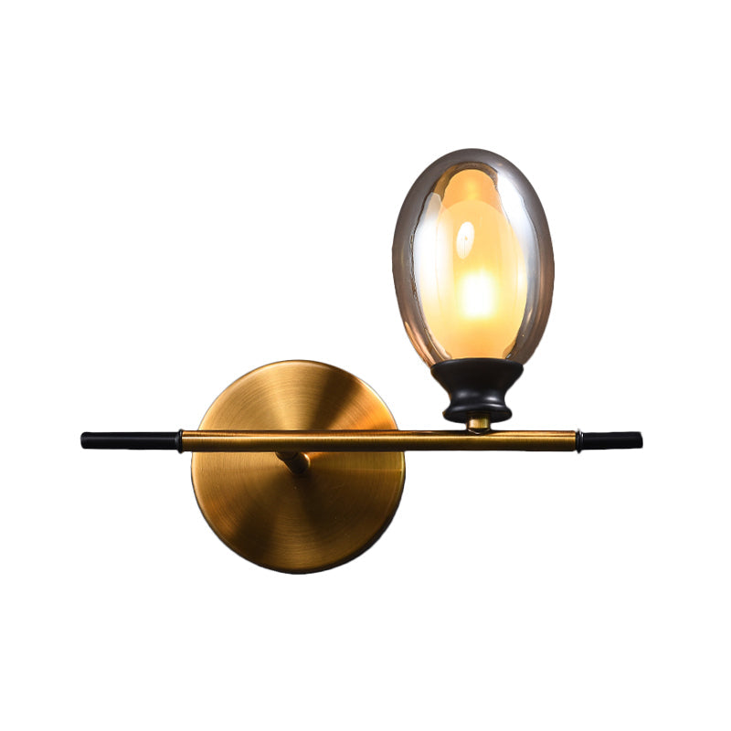 Avtoit | Clear/Amber Glass Egg Shape Wall Light Minimalist 1 Light Brass Wall Lamp with Horizontal Arm