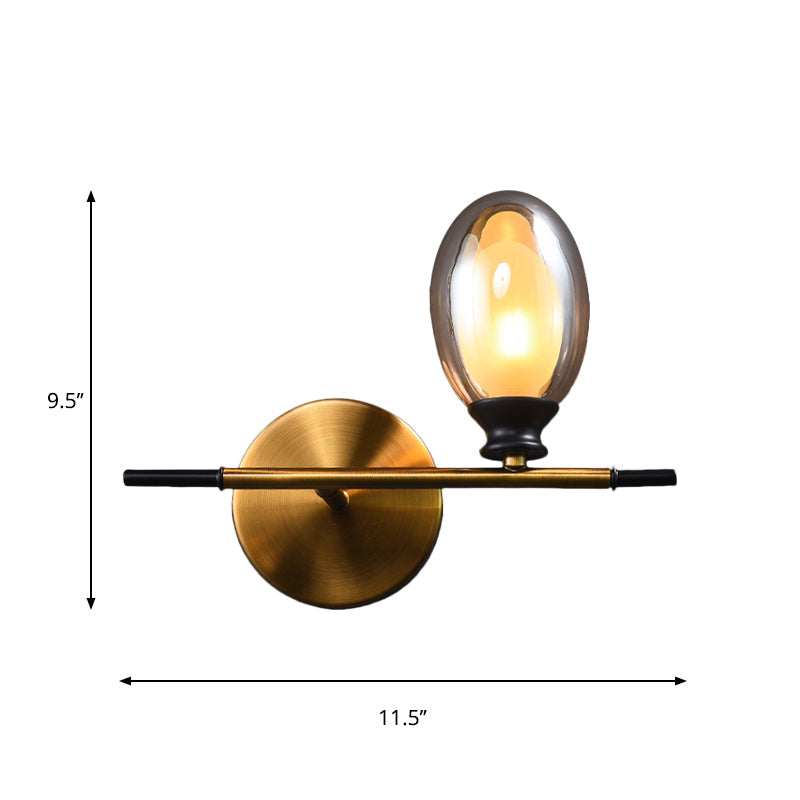 Avtoit | Clear/Amber Glass Egg Shape Wall Light Minimalist 1 Light Brass Wall Lamp with Horizontal Arm