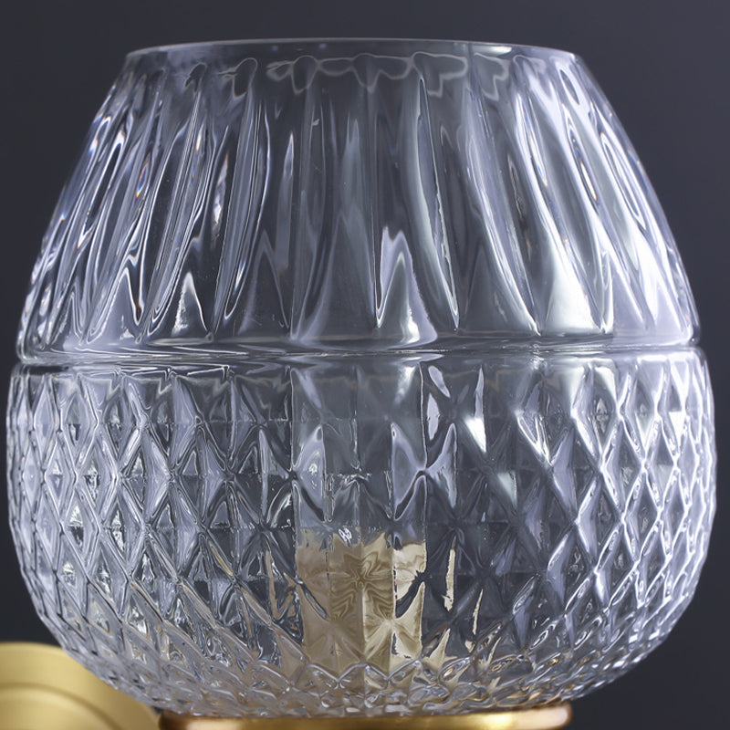 Avtoit | Grid Brandy Glass Wall Lamp Contemporary Single Brass Wall Mounted Light with Curved Arm