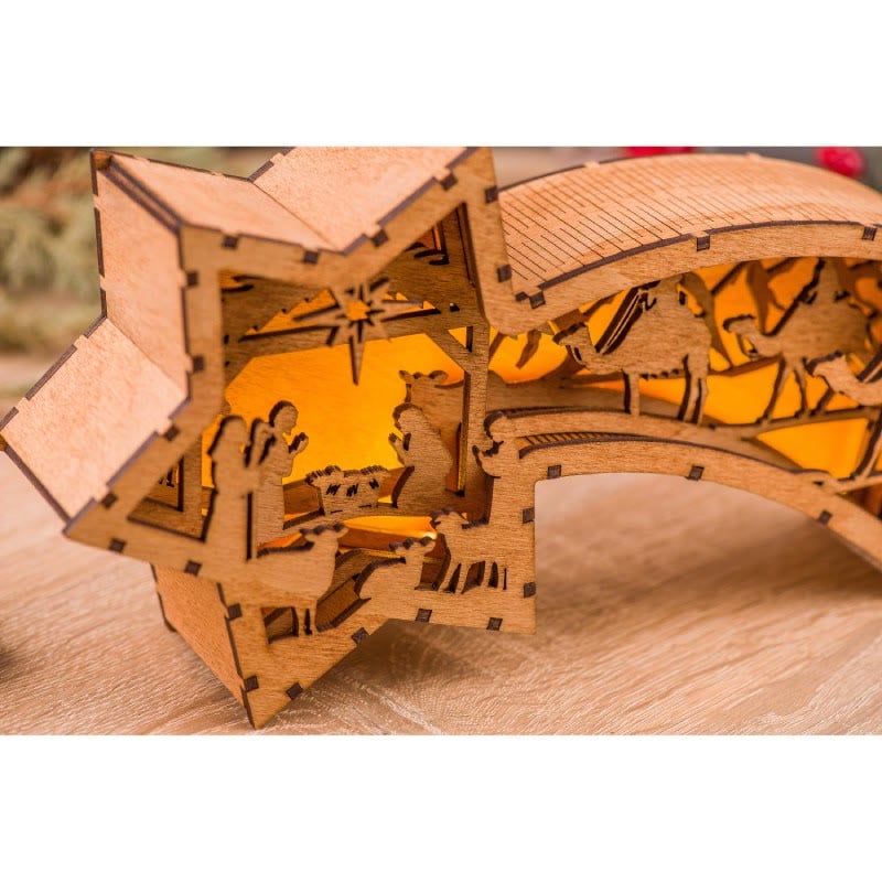 Avtoit | LED Wooden Christmas Ornaments Nativity Scene Star Shaped Desk Lamp