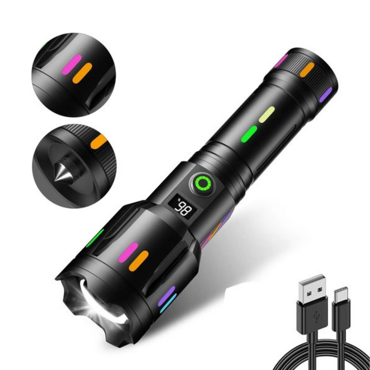 Avtoit | LED Flashlight With Power Display – Rechargeable High-Performance Flashlight With Glass Breaker & USB-C