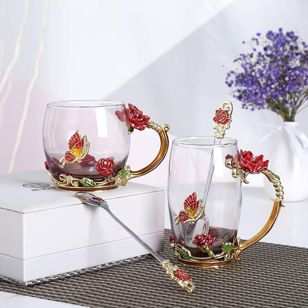 Avtoit | Enamel Rose Glass Tea Cup Set (With Spoon)