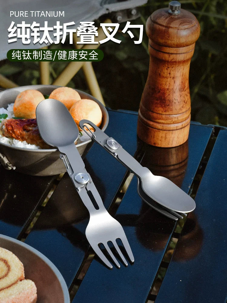 Avtoit | Titanium Camping Cutlery Set - Foldable Spoon, Fork, Chopsticks & Bowl for Travel