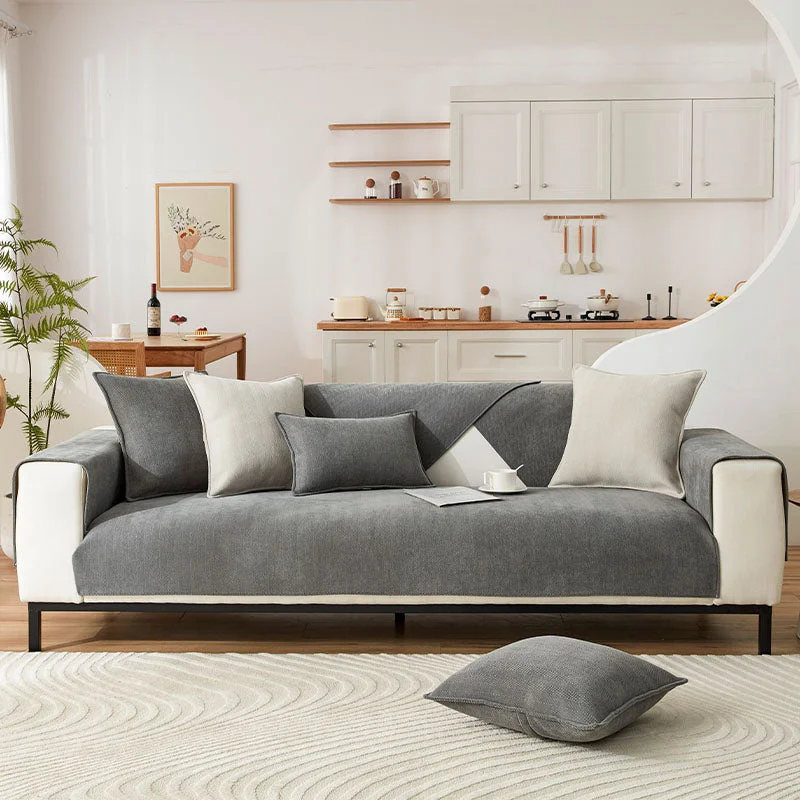 Avtoit | Wavy Check Chenille Fabric Furniture Protector Sofa Cover