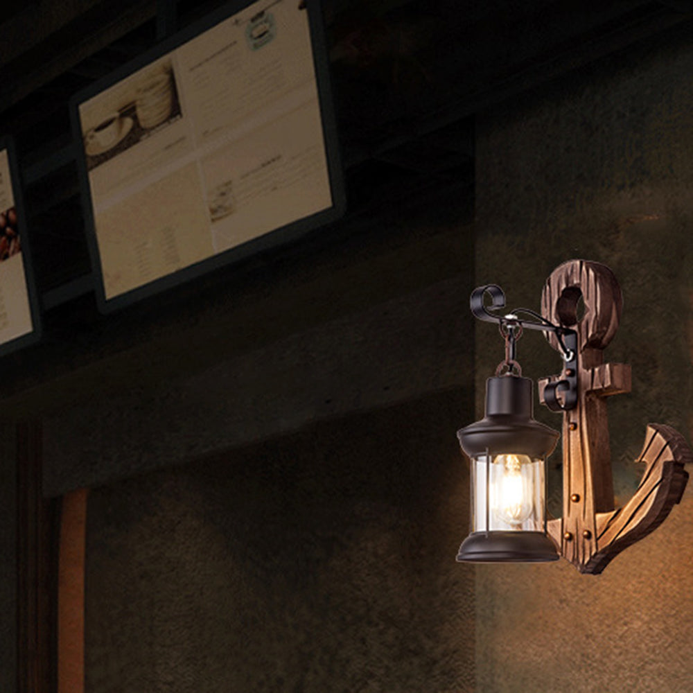 Avtoit | Rustic Wood Anchor Wall Lamp with Lantern