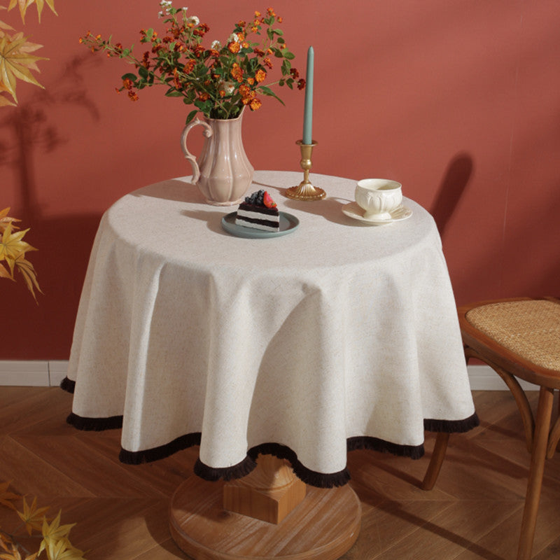 Avtoit | Minimalist Linen Tassel Tablecloth Natural Style