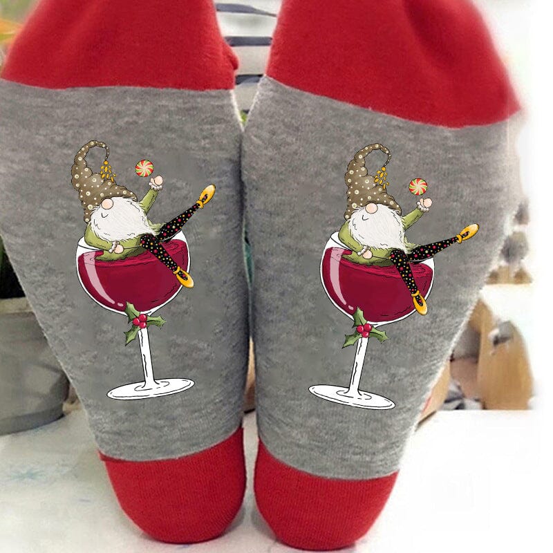 Avtoit | Christmas gnome wine glass unisex crew socks