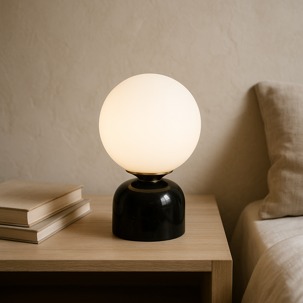 Avtoit | Marnor | Marble Table Lamp with Glass Shade – Scandinavian Minimalist Design