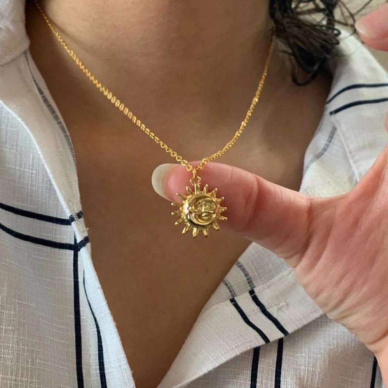 Avtoit | Vintage Sun and Moon Stainless Steel Necklace
