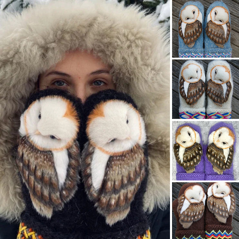 Avtoit | Handknitted Nordic gloves made of wool with owls
