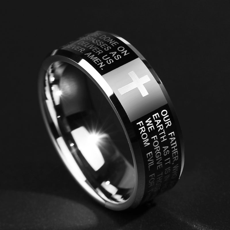 Avtoit | Personality Men's Black Tungsten Alloy Ring with Cross, No Fading, Scratch Resistant & Multiple Polishing