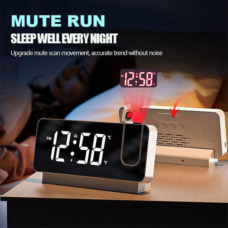 Digital Projection Alarm Clock with 180-Degree Adjustable Projector