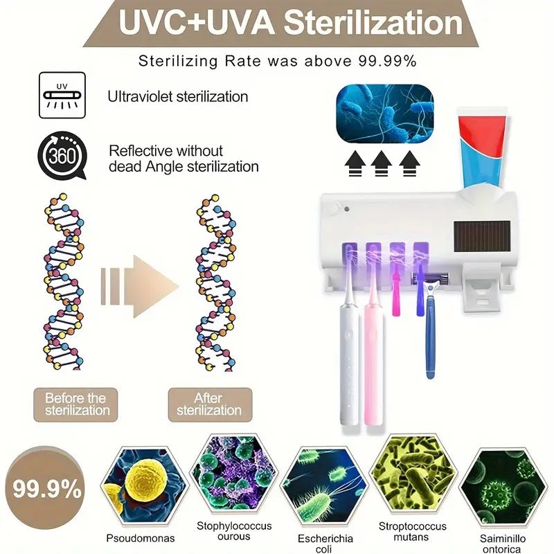 Avtoit | Smart UV Light Sterilizer Toothbrush Holder, Wall Mounted Toothpaste Dispenser