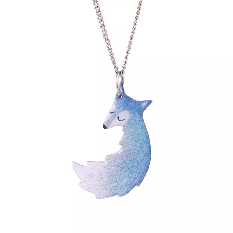 Avtoit | Hand-painted Fox and Wolf Couple Embrace Necklace