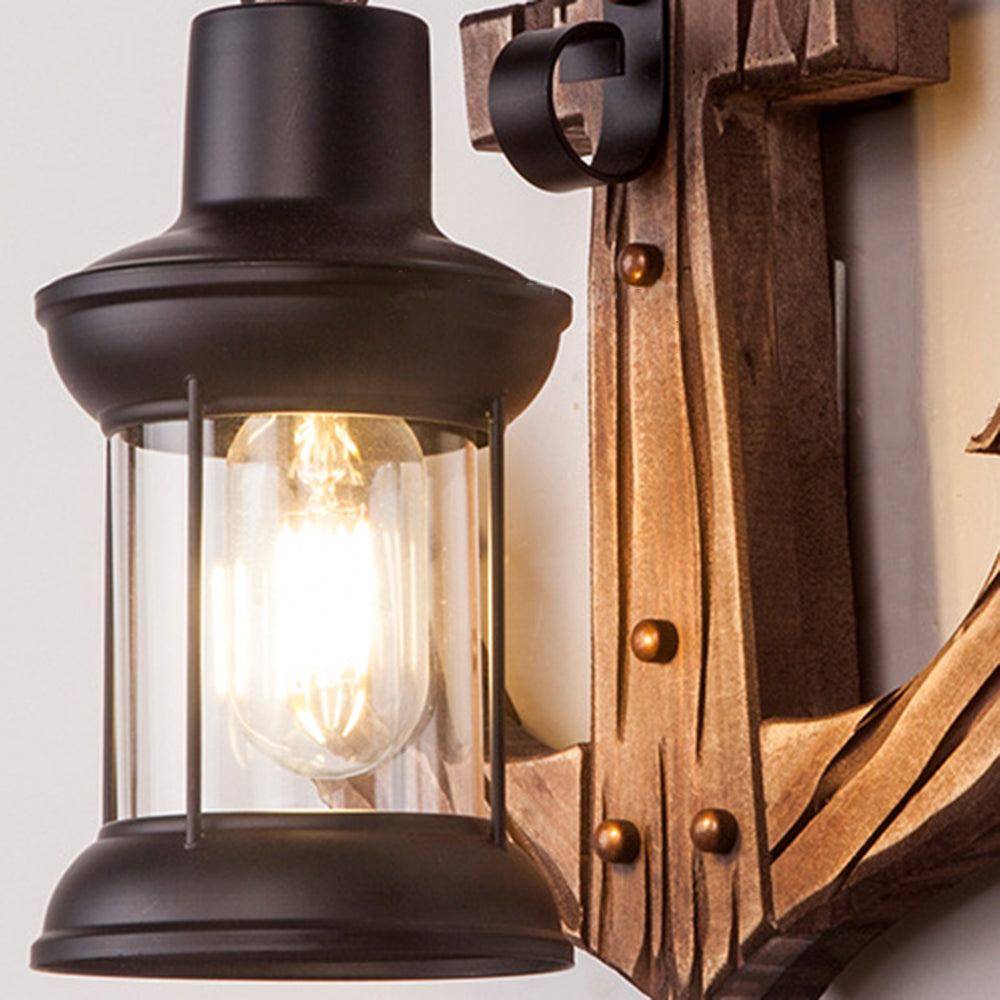 Avtoit | Rustic Wood Anchor Wall Lamp with Lantern