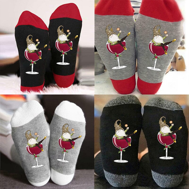 Avtoit | Christmas gnome wine glass unisex crew socks