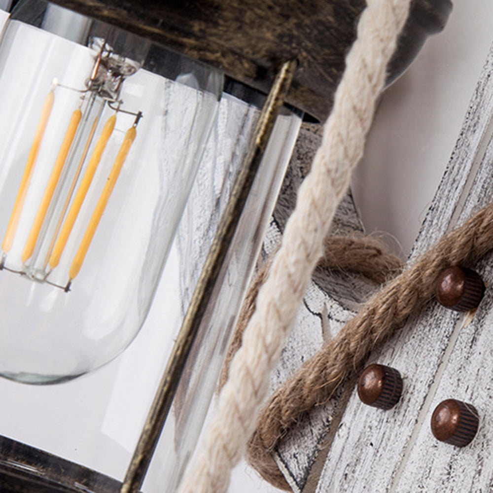 Avtoit | Rustic Wood Anchor Wall Lamp with Lantern