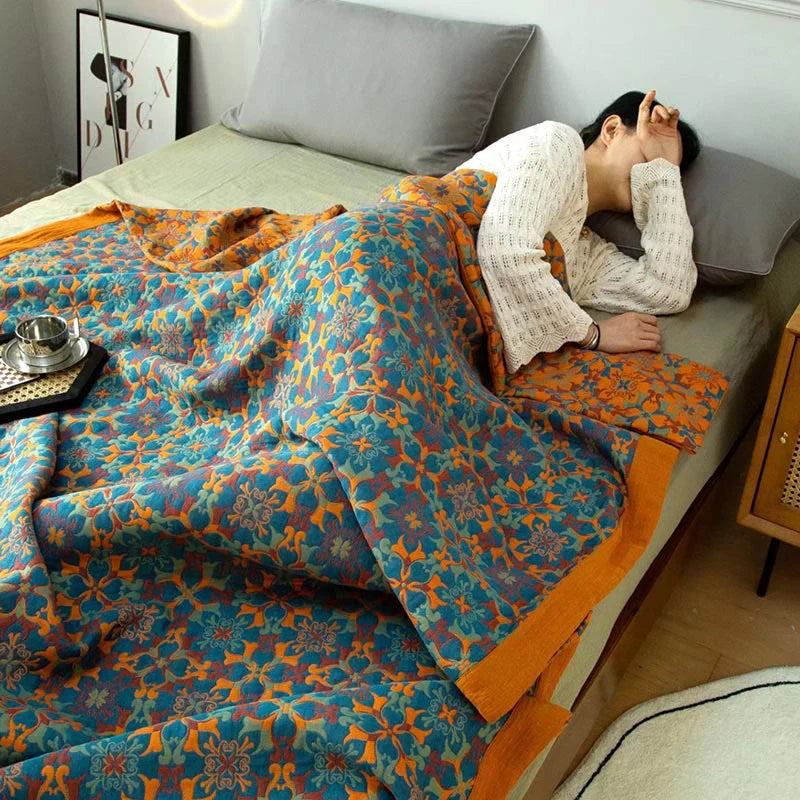Avtoit | Six-Layer Cotton Blanket with Orange-Blue Pattern
