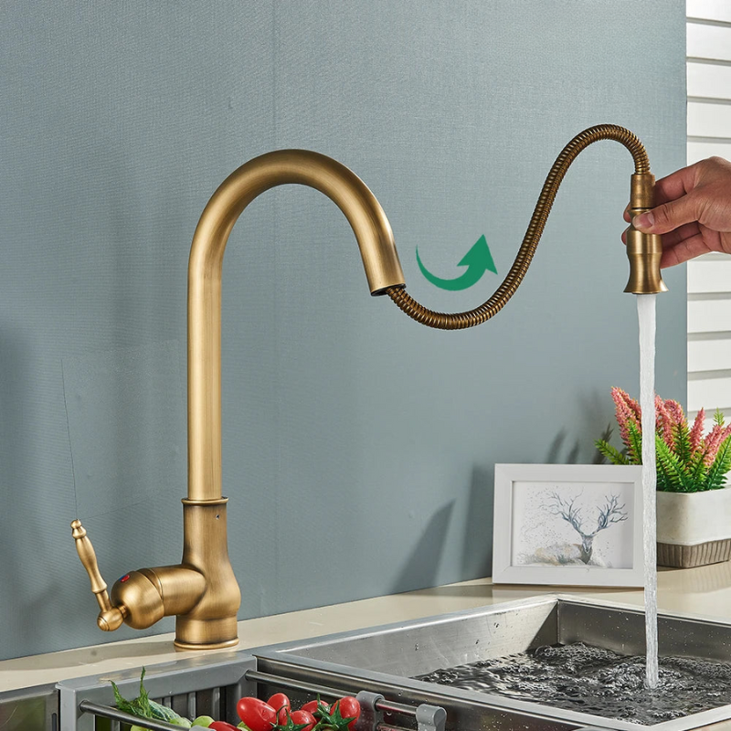 Avtoit | VintageTap Antique Brass Kitchen Tap – Retro Style Mixer Faucet with Swivel Spout