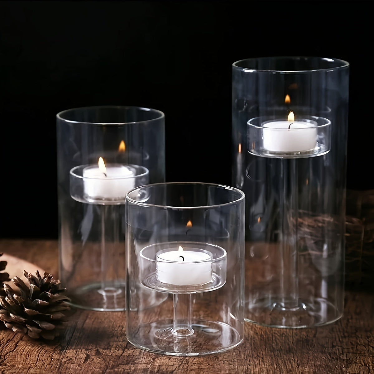 Avtoit | PureLight - Trio of Transparent Candle Holders for Elegant Tables