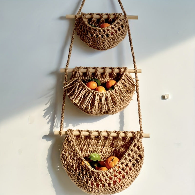 Avtoit | BohoHaven - Woven Wall Basket with 6 Hooks