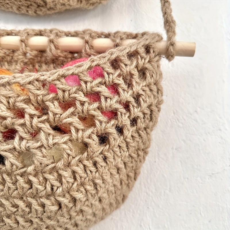 Avtoit | BohoHaven - Woven Wall Basket with 6 Hooks