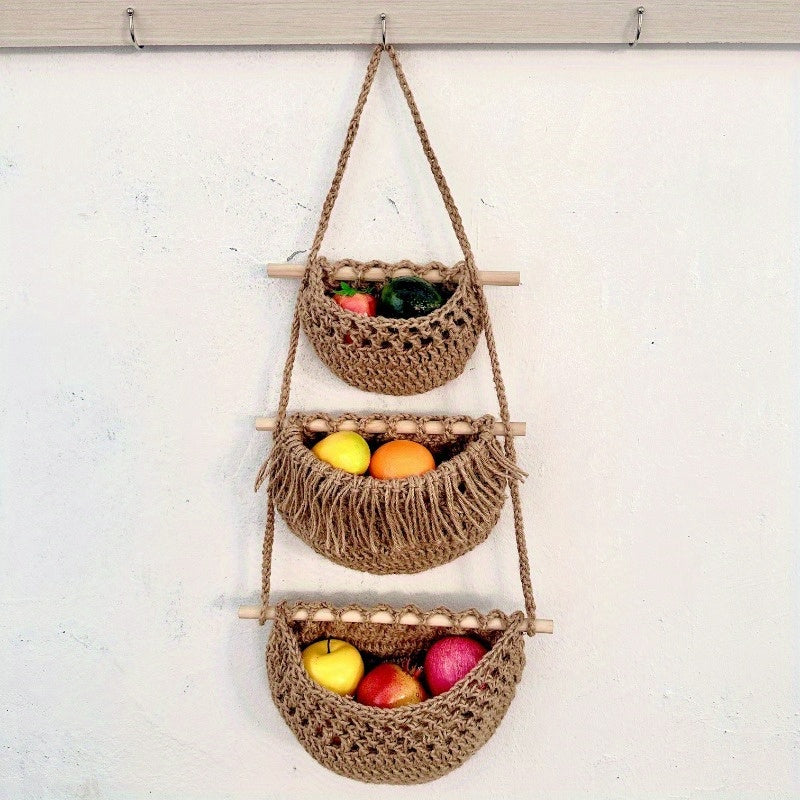 Avtoit | BohoHaven - Woven Wall Basket with 6 Hooks