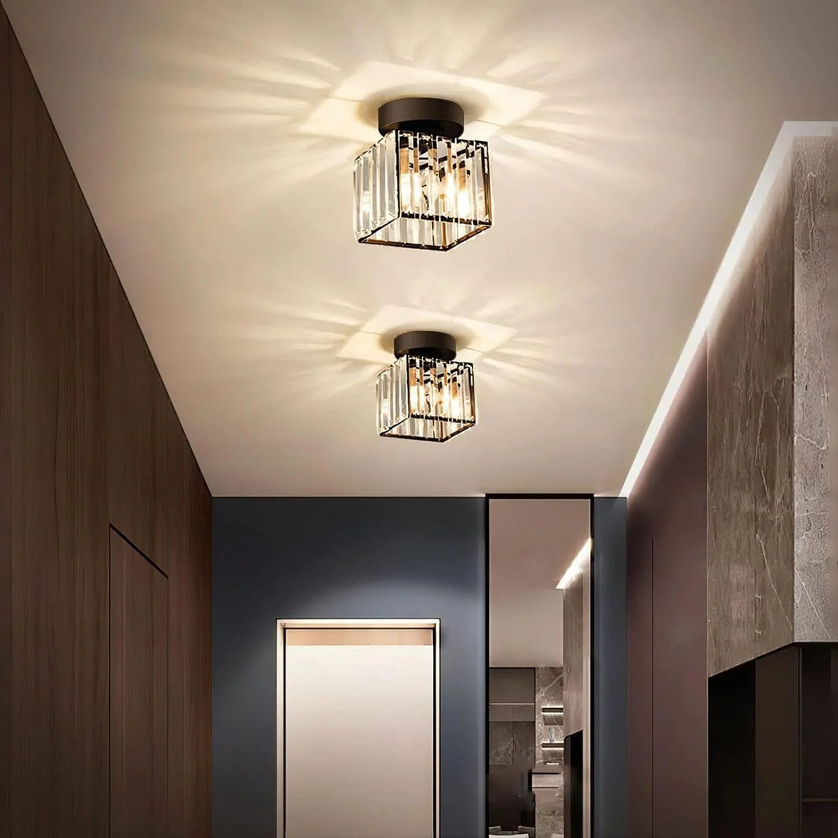 Avtoit | Modern Crystal Ceiling Light with Gold and Black Accents – Stylish Lighting for Your Home