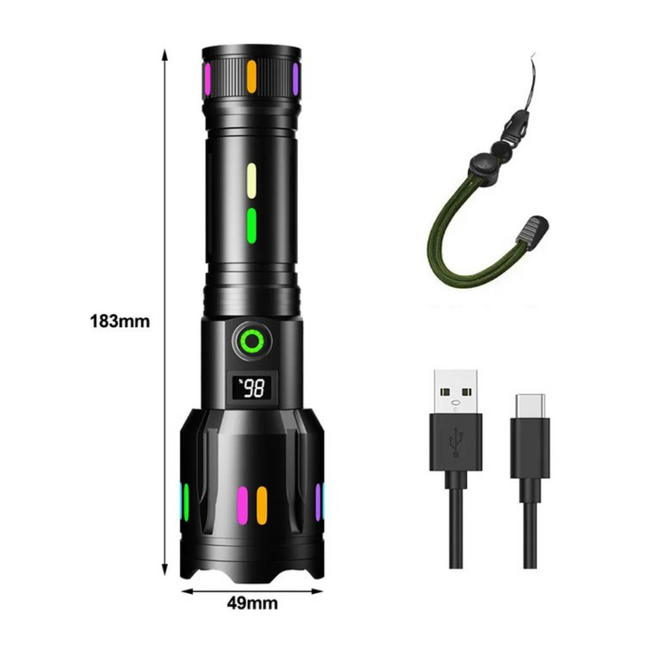 Avtoit | LED Flashlight With Power Display – Rechargeable High-Performance Flashlight With Glass Breaker & USB-C