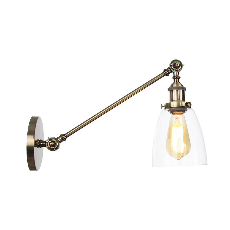 Avtoit | Black/Bronze/Brass 1-light Wall Lamp Fixture Industrial Style Clear Glass Cone Light with Arm, 8"/12" L