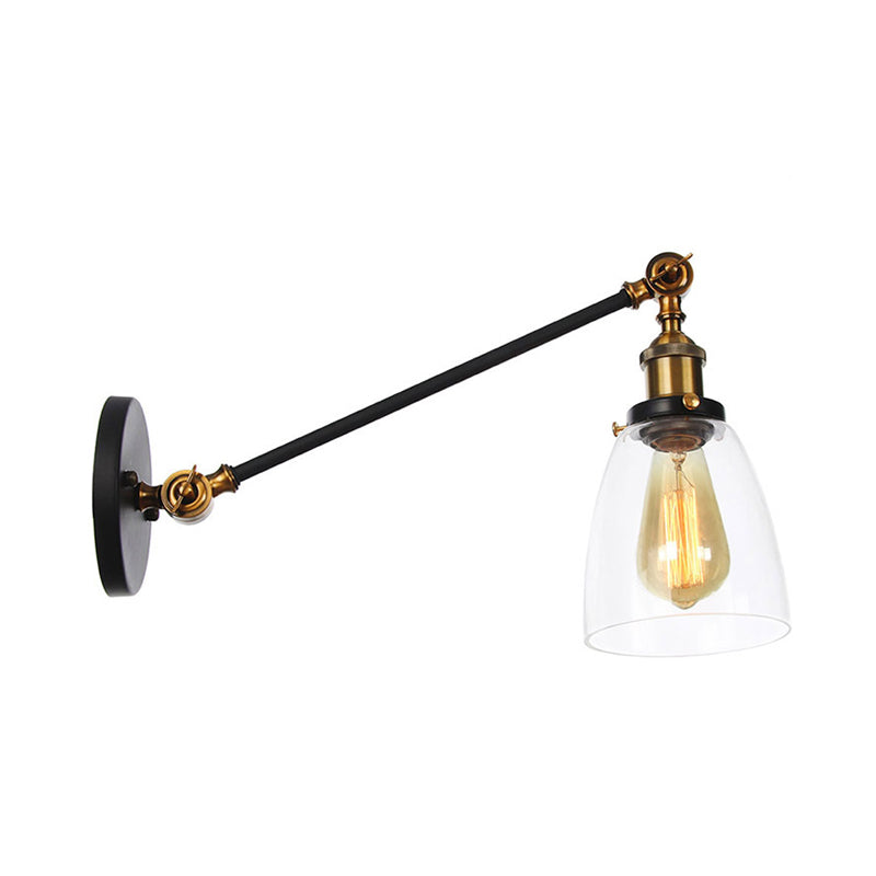 Avtoit | Black/Bronze/Brass 1-light Wall Lamp Fixture Industrial Style Clear Glass Cone Light with Arm, 8"/12" L